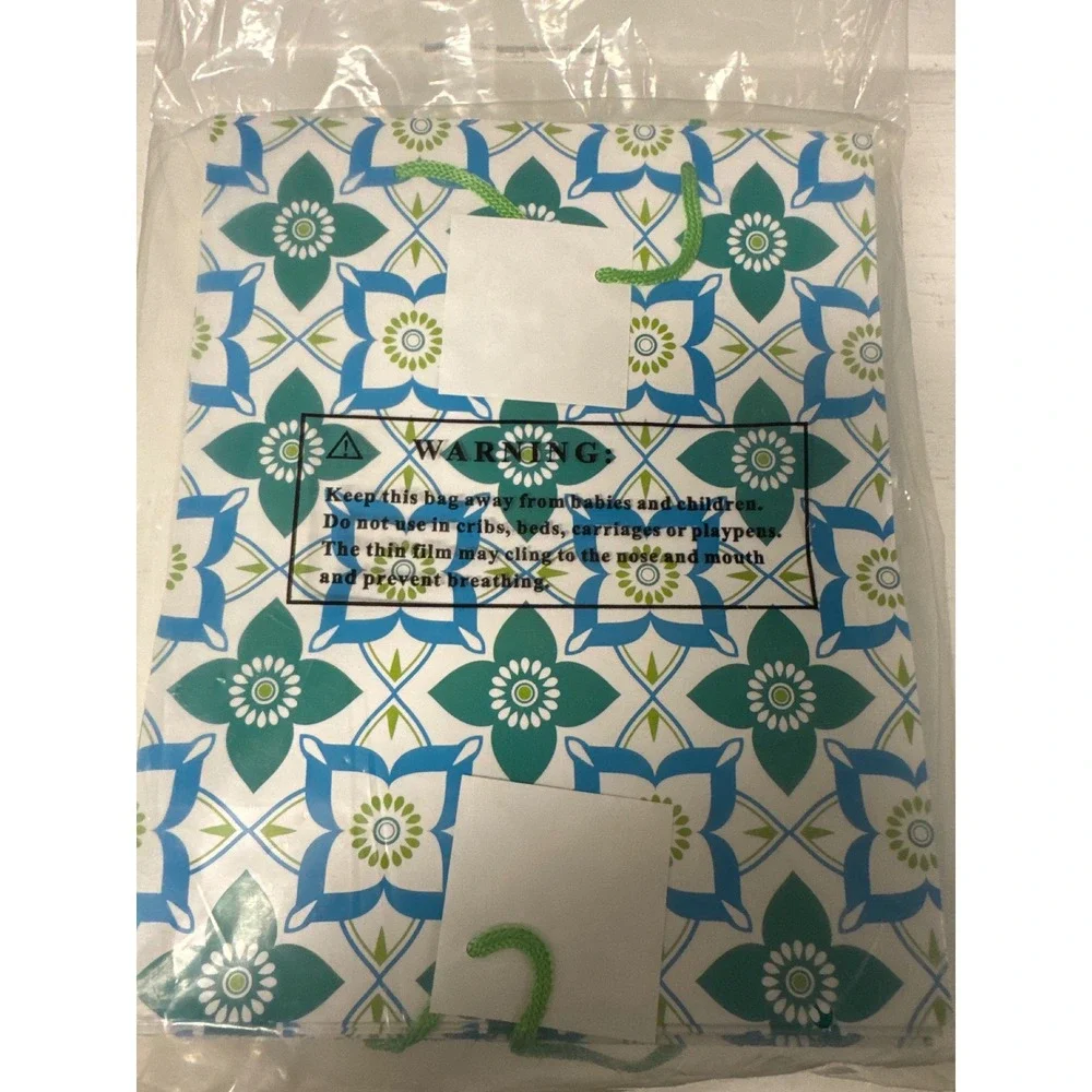 12 Oriental Trading Floral Tile Print Gift Bags Blue Green Party‎ Favor 9